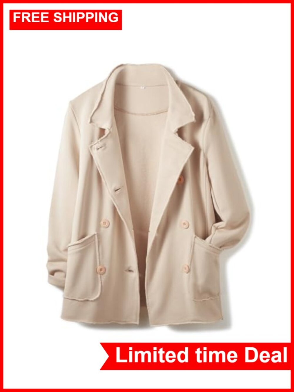 Ainangua Women's Double Breasted Trench Coat Pea Coat Cotton Long Sleeve